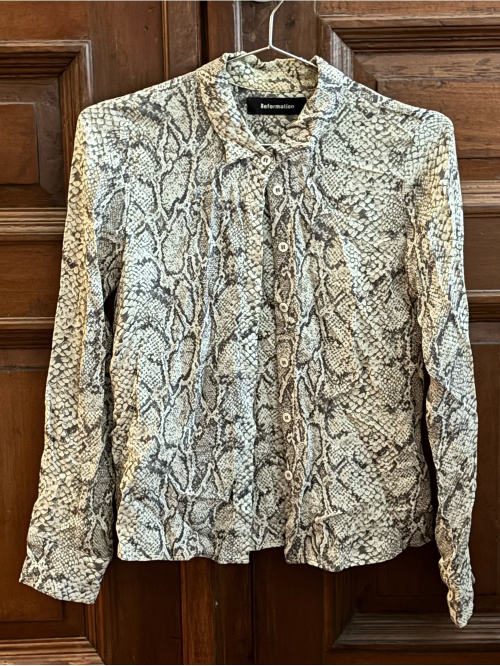 Reformation Snake Print Button-Up Top